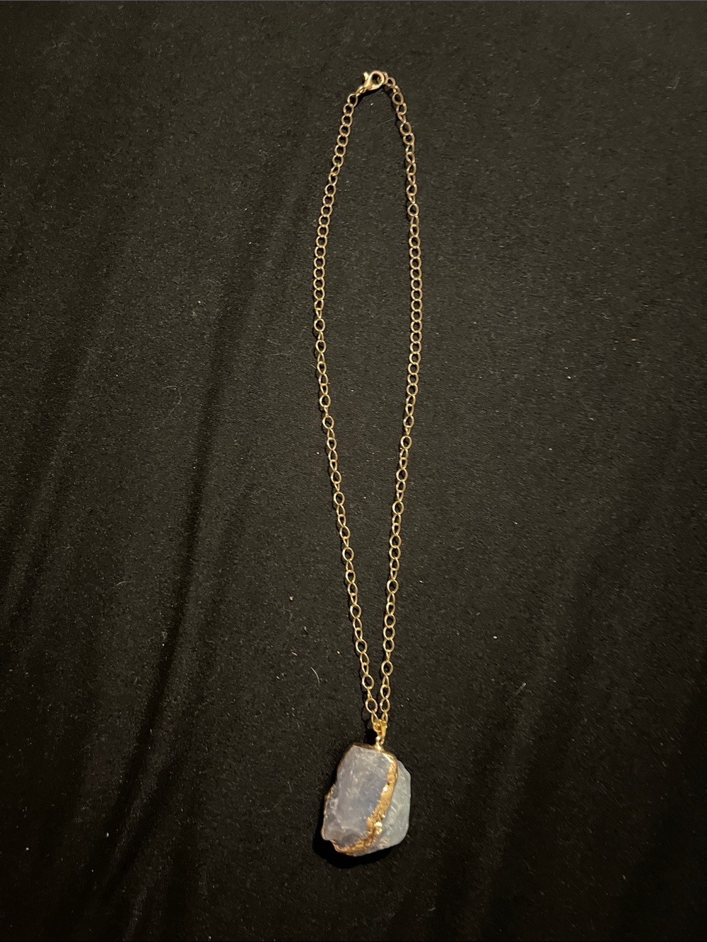 Gold Chain Necklace with Blue Raw Fluorite Pendant by